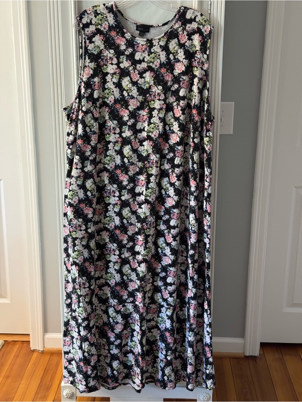 J. Jill Wearever Black Floral Maxi Dress with Pink & White Flowers Size 3X